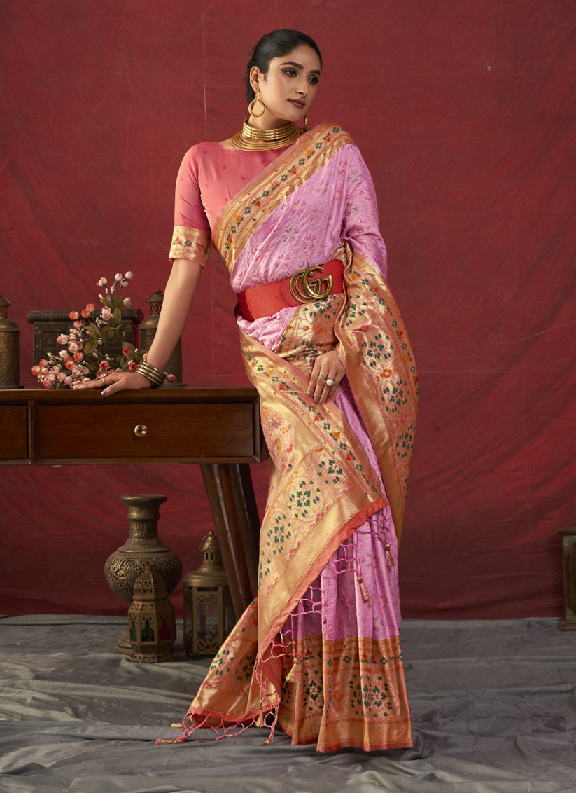 Pink Paithani Silk Zari Woven Saree For Festival