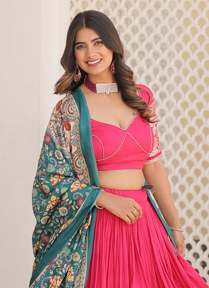 Rani Pink Viscose Jacquard Printed Lehenga Choli for Festival