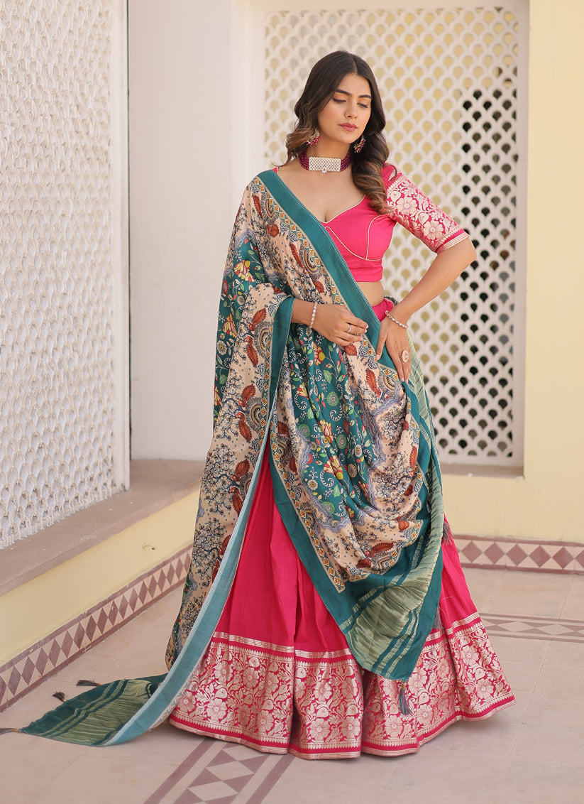 Rani Pink Viscose Jacquard Printed Lehenga Choli for Festival