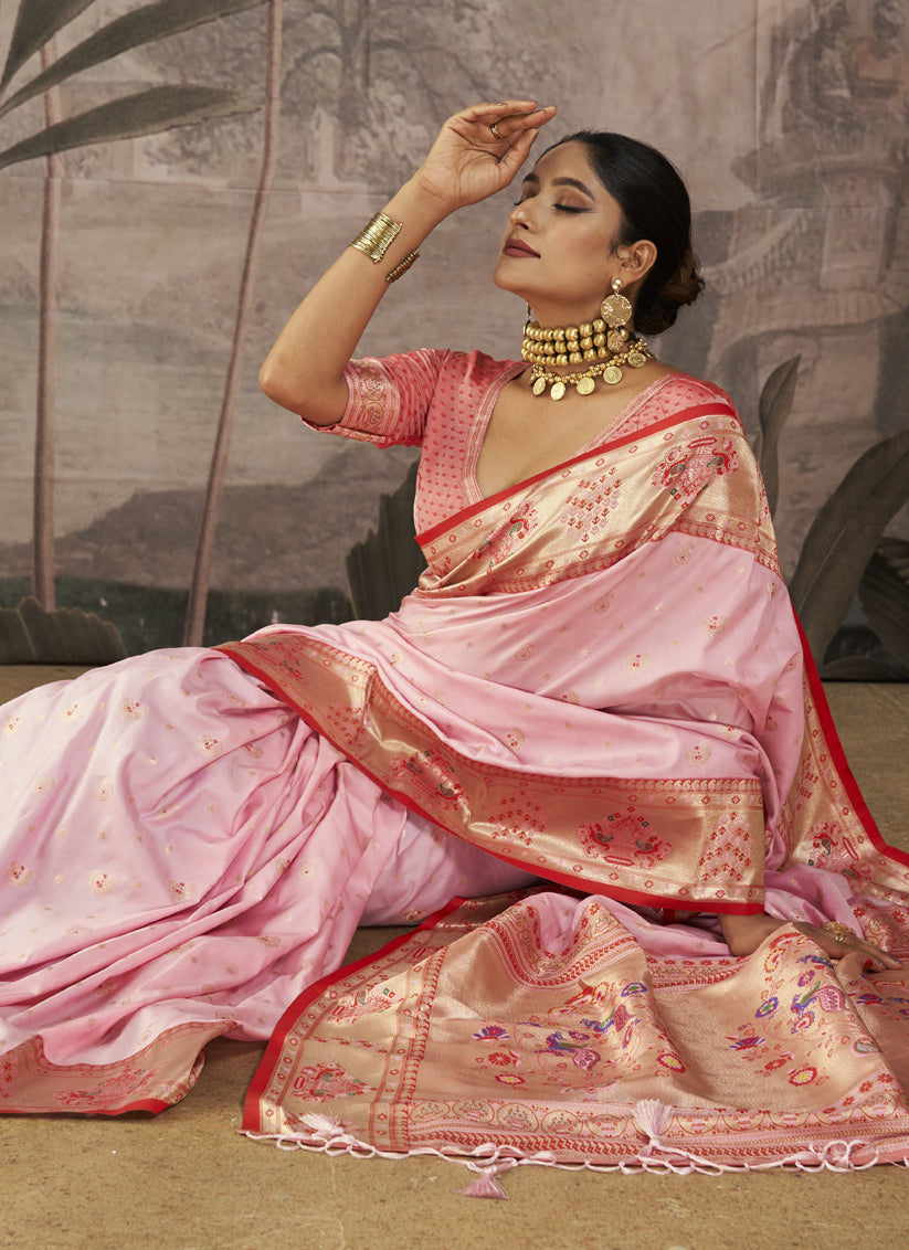 Pink Paithani Silk Zari Woven Saree