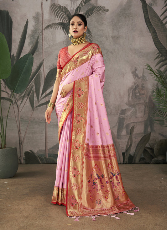 Pink Paithani Silk Zari Woven Saree