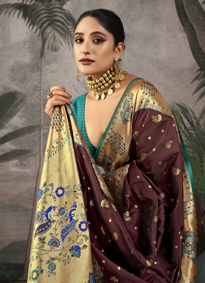 Maroon Paithani Silk Zari Woven Saree