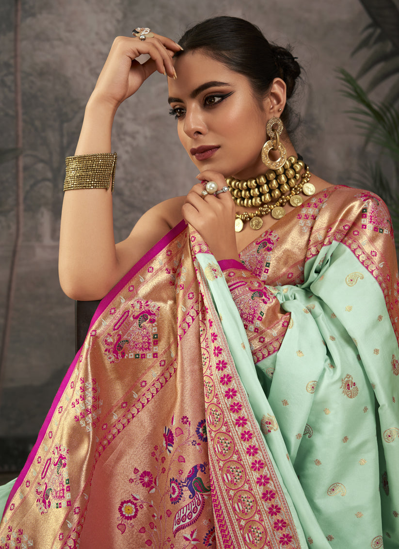 Sea Green Paithani Silk Zari Woven Saree