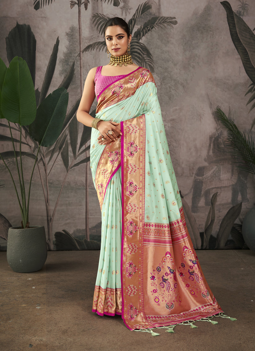 Sea Green Paithani Silk Zari Woven Saree