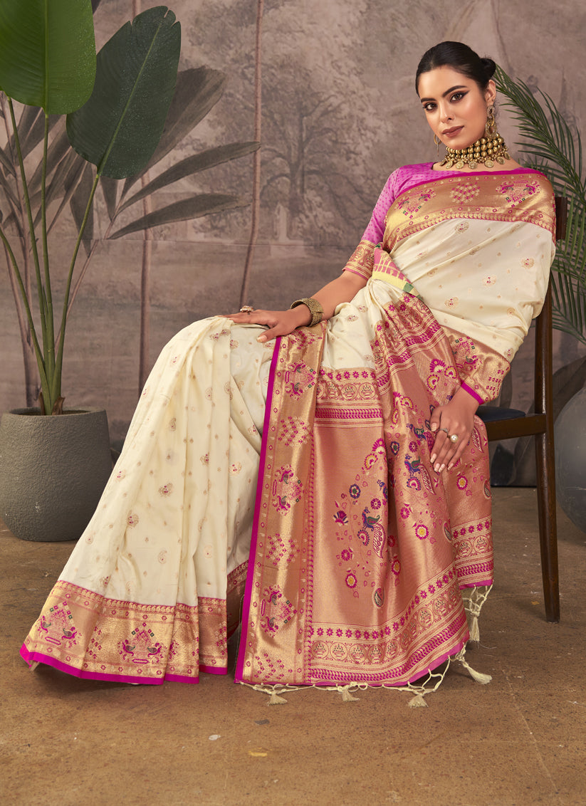 White Paithani Silk Zari Woven Saree