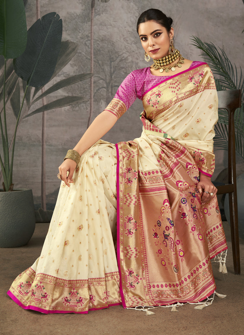 White Paithani Silk Zari Woven Saree