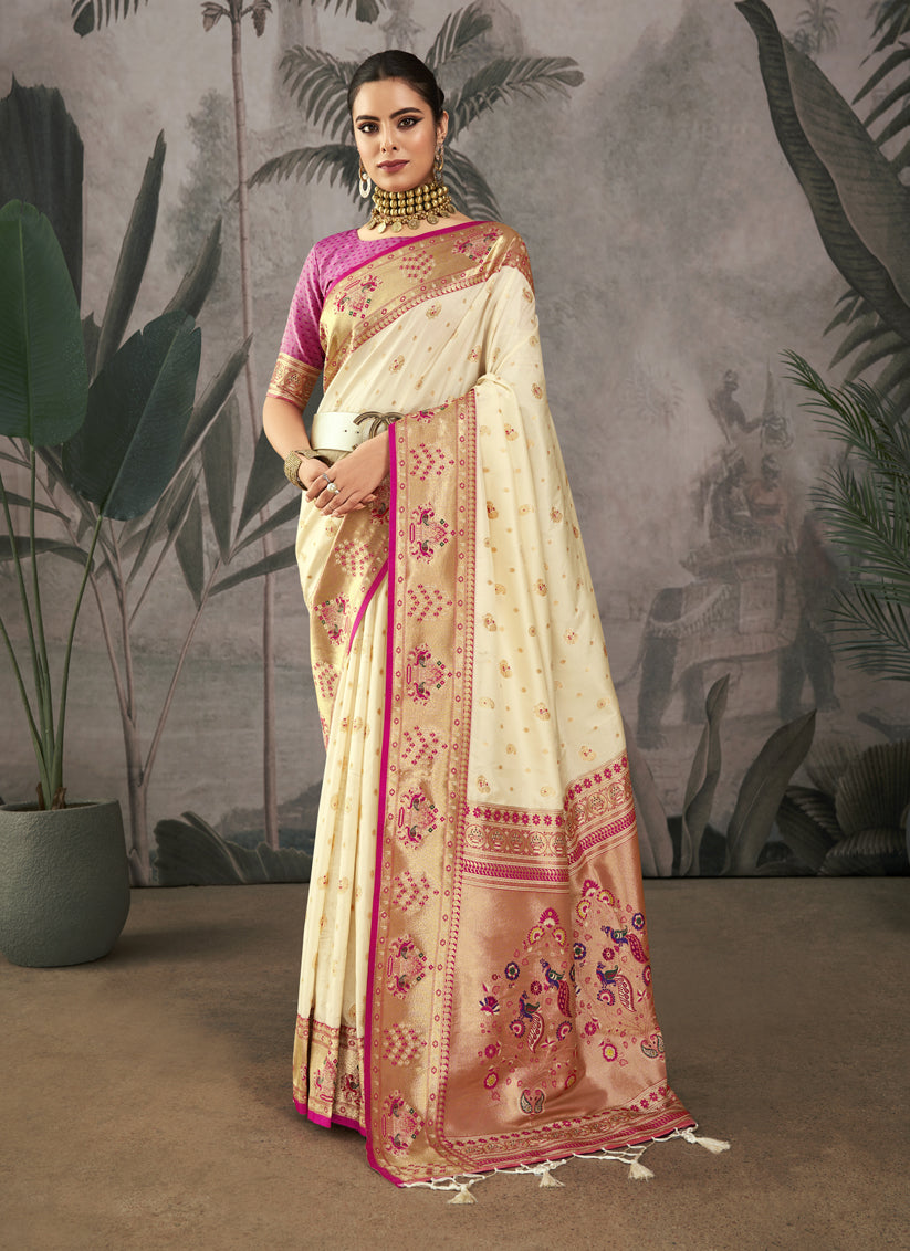 White Paithani Silk Zari Woven Saree