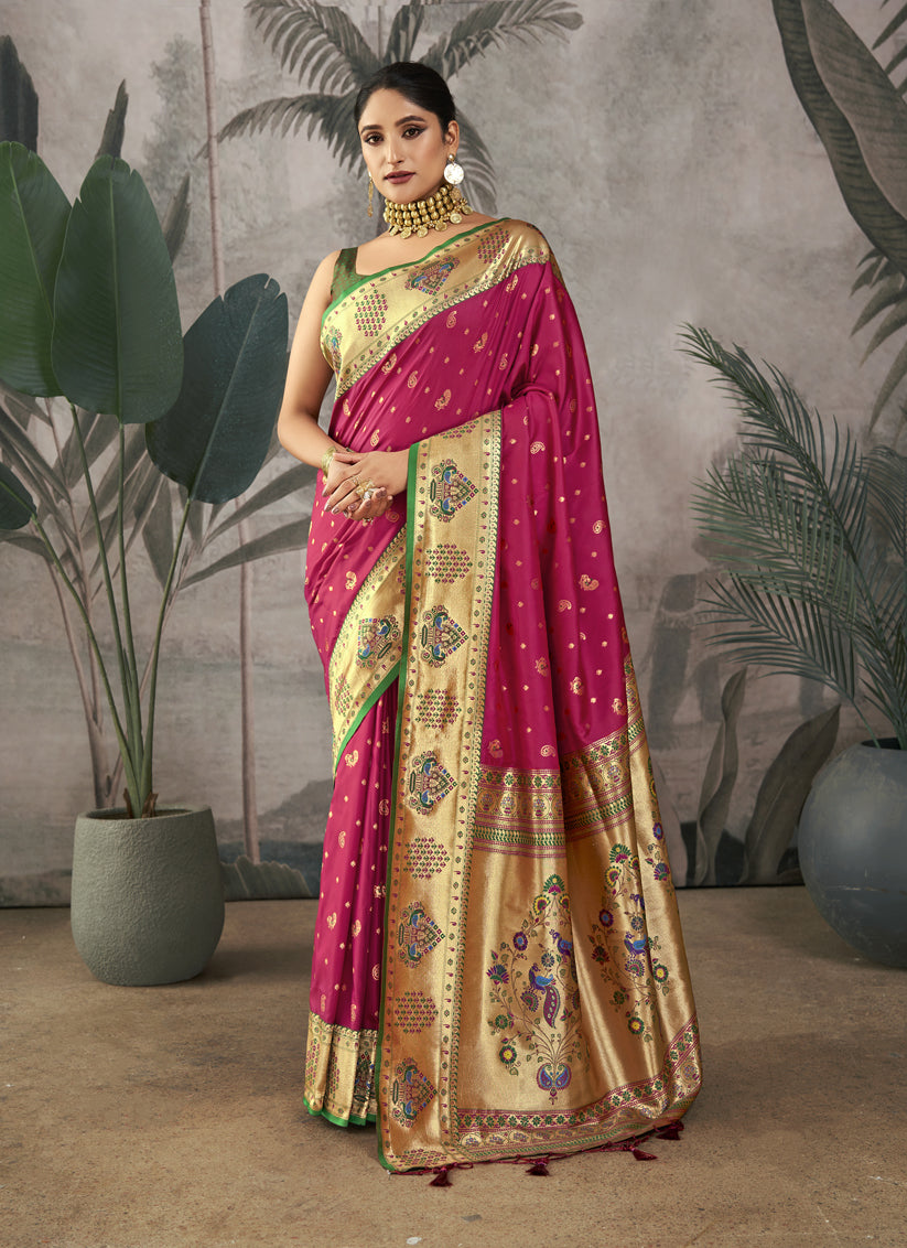 Wine Paithani Silk Zari Woven Saree