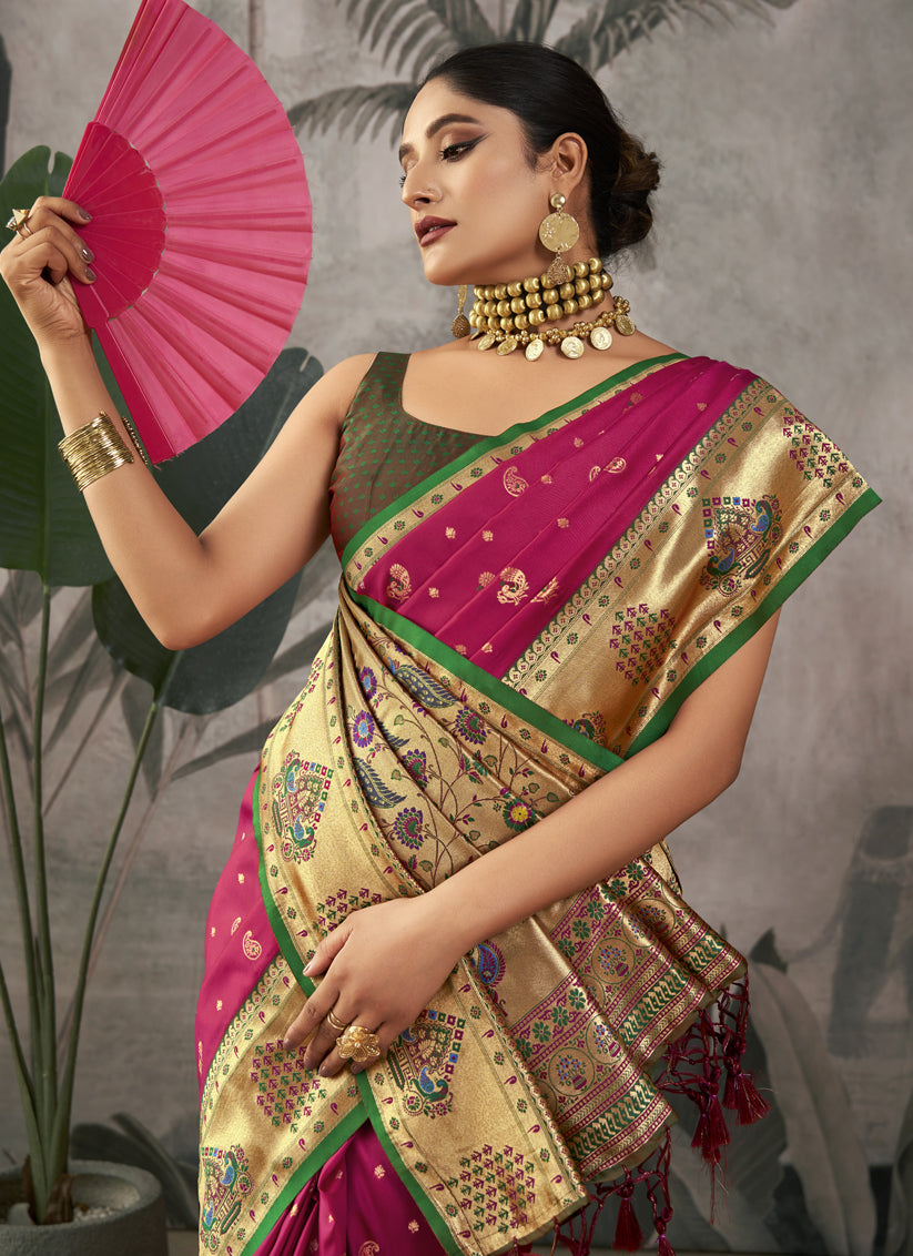 Wine Paithani Silk Zari Woven Saree