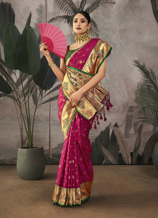 Wine Paithani Silk Zari Woven Saree