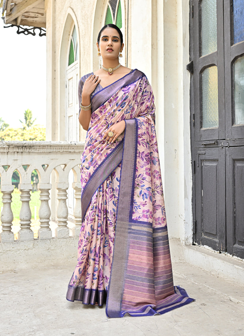 Purple Soft Tussar Silk Zari Woven Saree For Festival