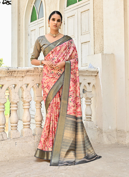 Olive Green Soft Tussar Silk Zari Woven Saree For Festival