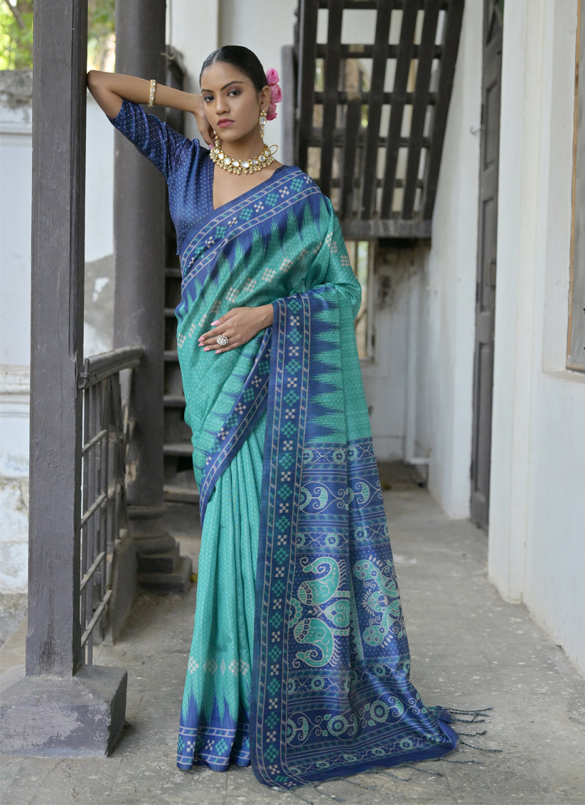 Rama Green Soft Tussar Silk Zari Woven Saree For Festival