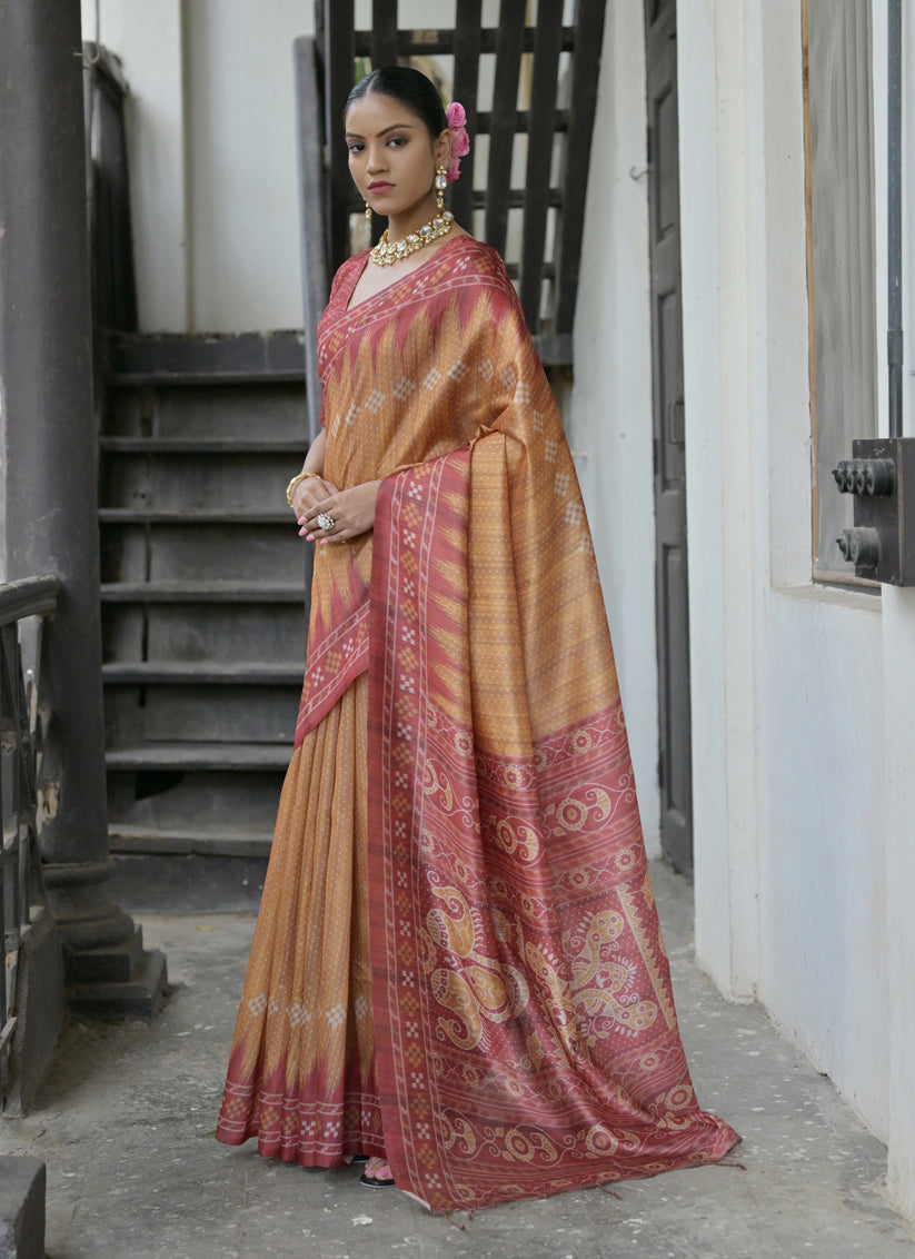 Yellow Soft Tussar Silk Zari Woven Saree For Festival