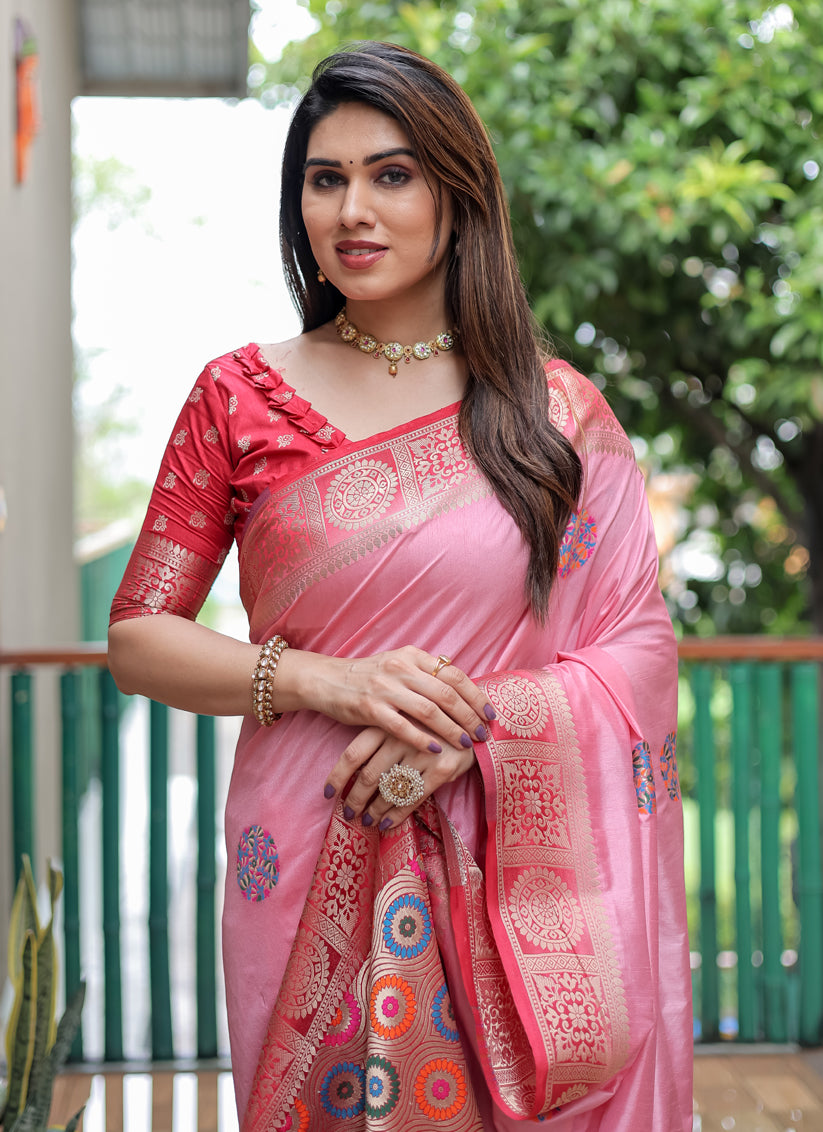 Pink Silk Weaving Designer Saree