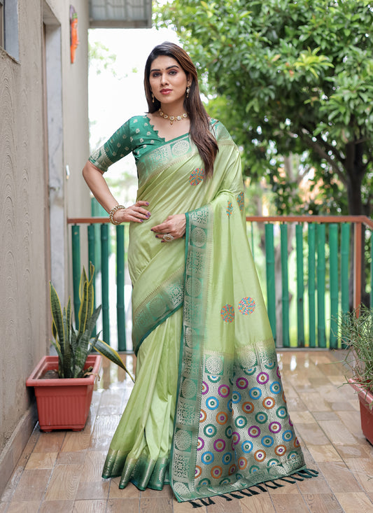 Pista Green Silk Weaving Designer Saree