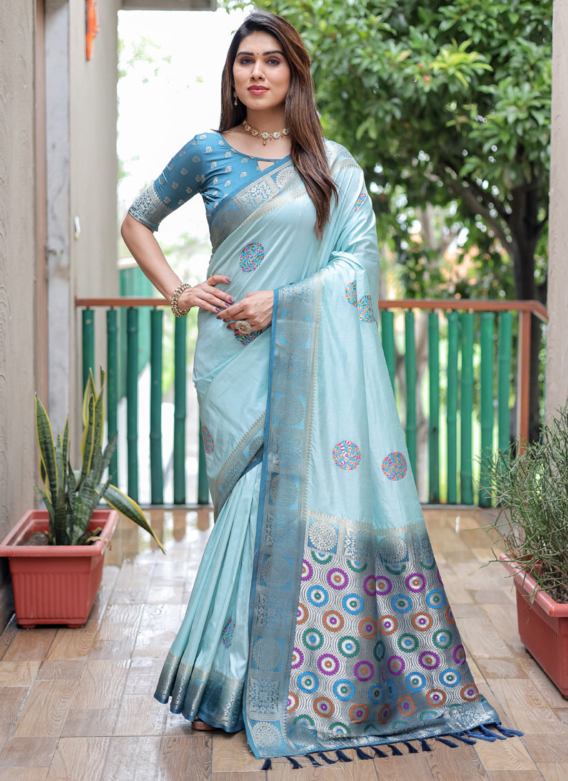 Sky Blue Silk Weaving Designer Saree