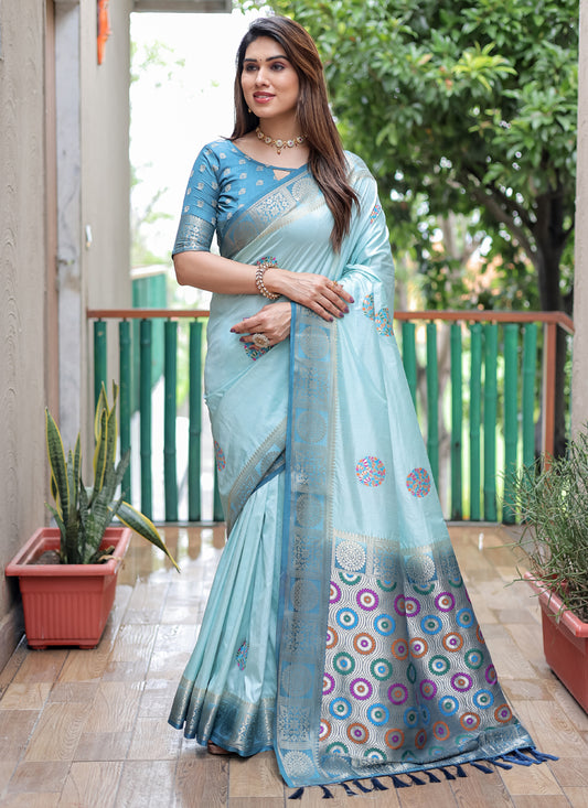 Sky Blue Silk Weaving Designer Saree