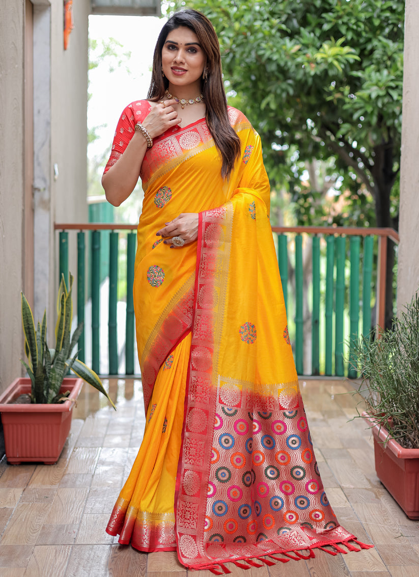 Yellow Silk Weaving Designer Saree