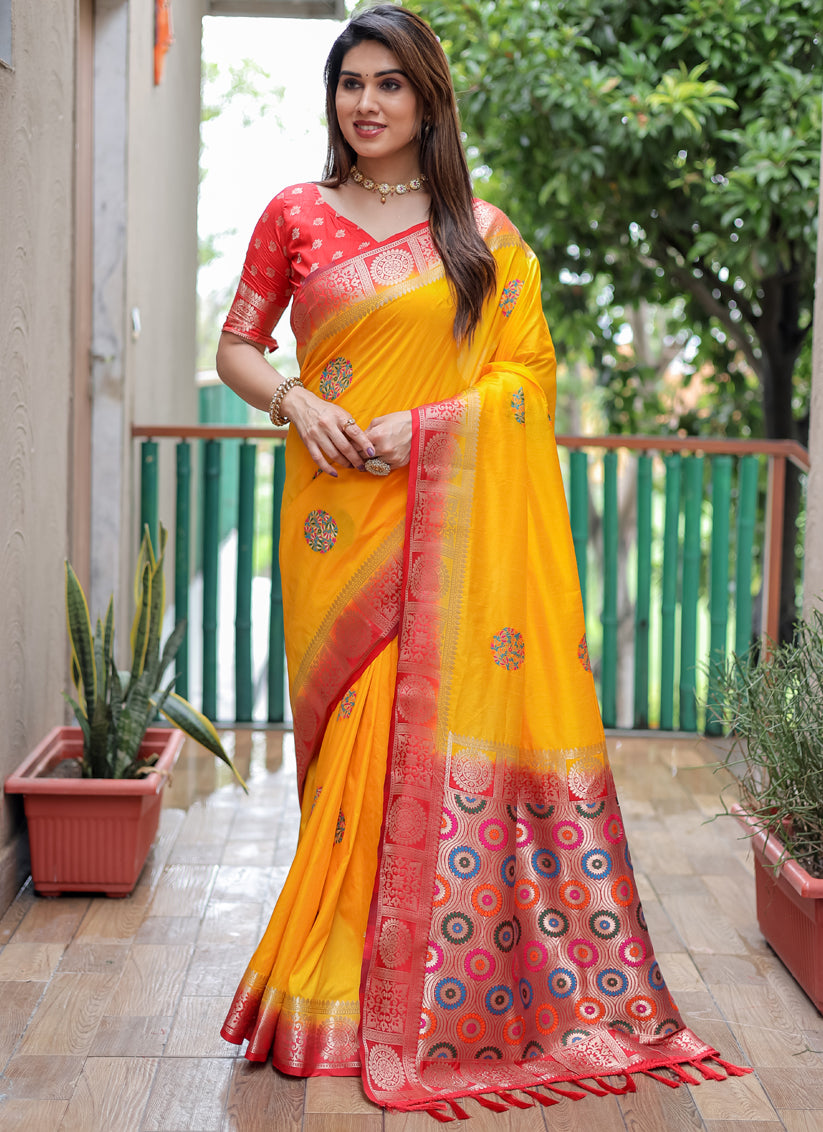 Yellow Silk Weaving Designer Saree