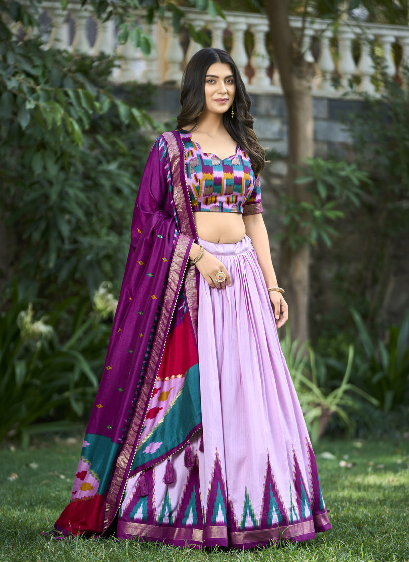 Light Pink Tussar Silk Printed Lehenga Choli For Festival