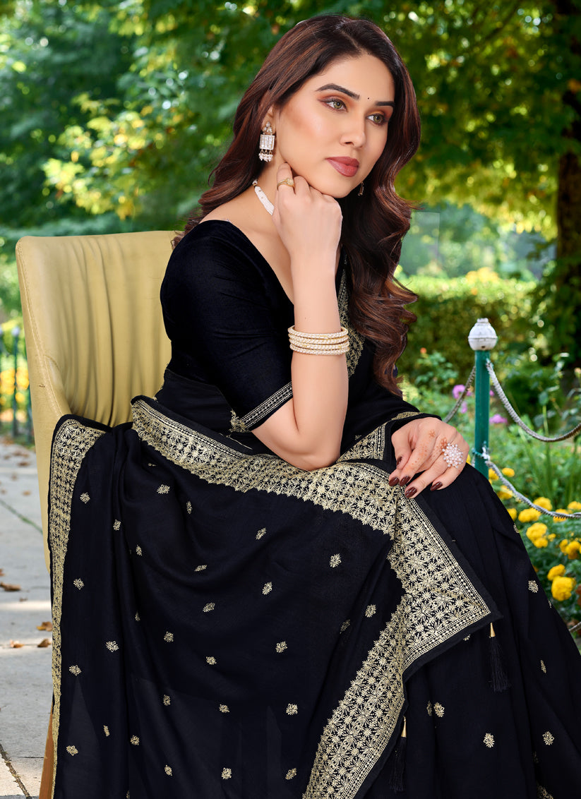 Black Silk Georgette Embroidered Saree