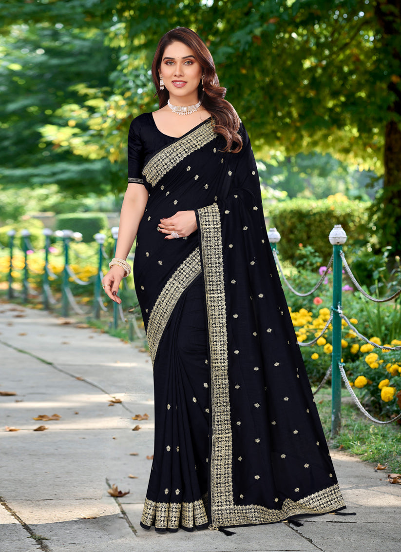 Black Silk Georgette Embroidered Saree