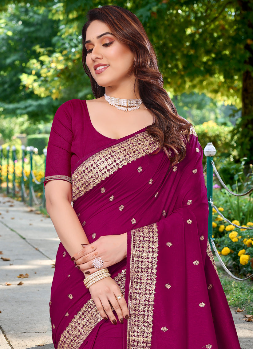 Magenta Silk Georgette Embroidered Saree