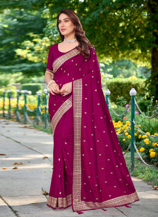 Magenta Silk Georgette Embroidered Saree