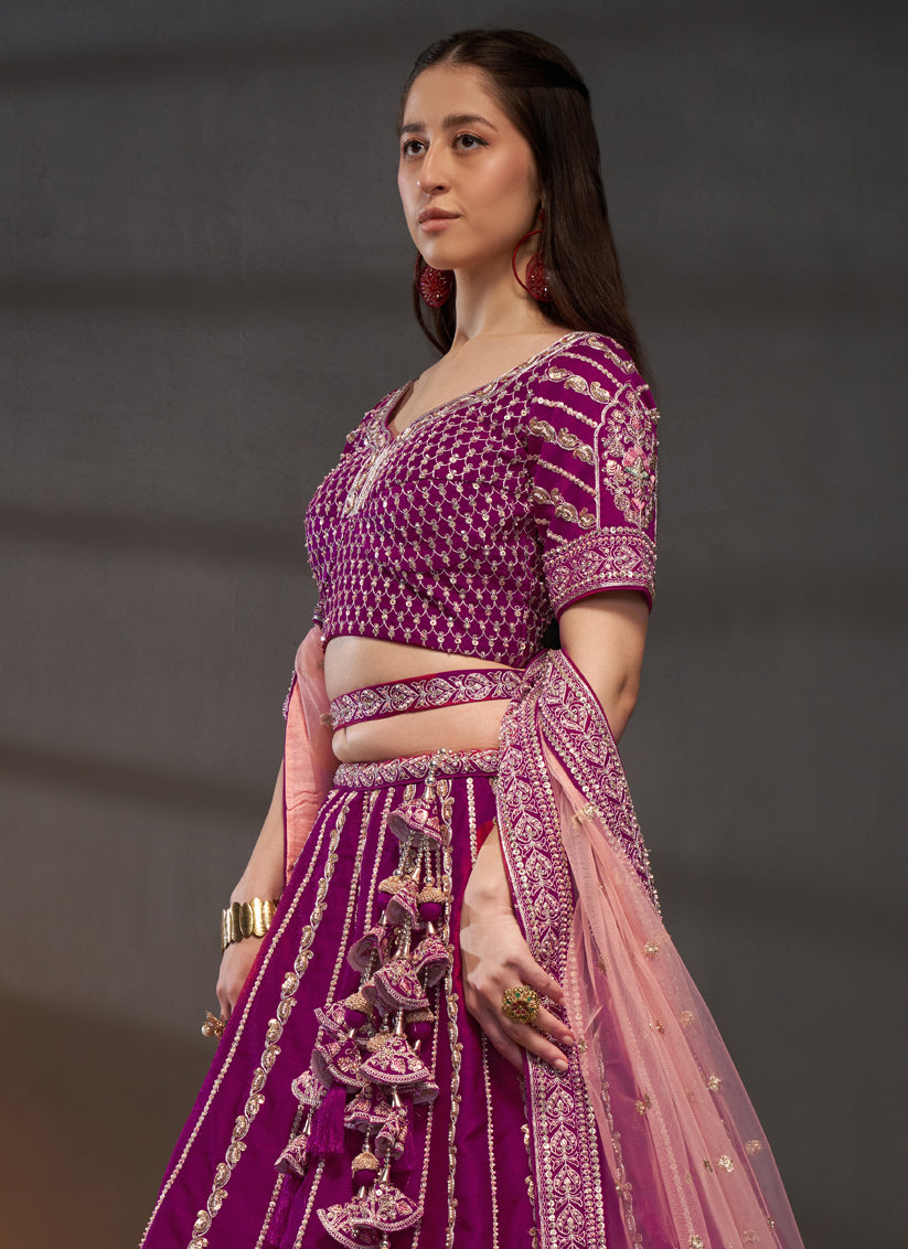 Magenta Silk Embroidered Designer Wedding Lehenga Choli