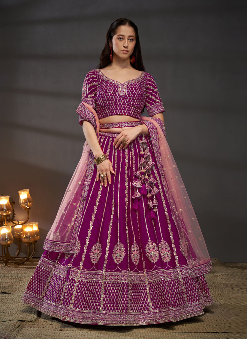 Magenta Silk Embroidered Designer Wedding Lehenga Choli