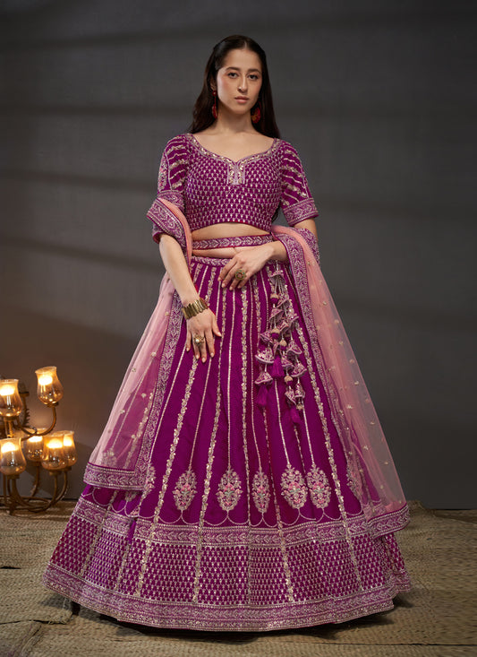 Magenta Silk Embroidered Designer Wedding Lehenga Choli