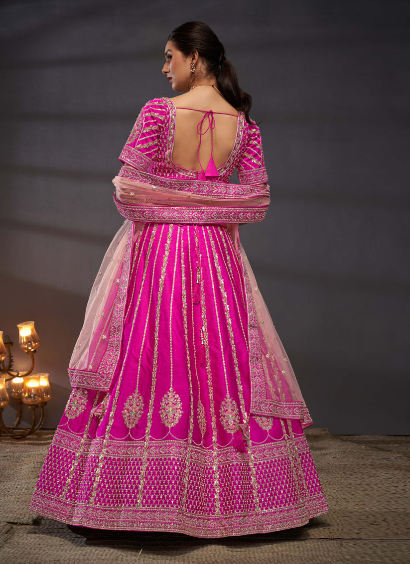 Rani Pink Silk Embroidered Designer Wedding Lehenga Choli