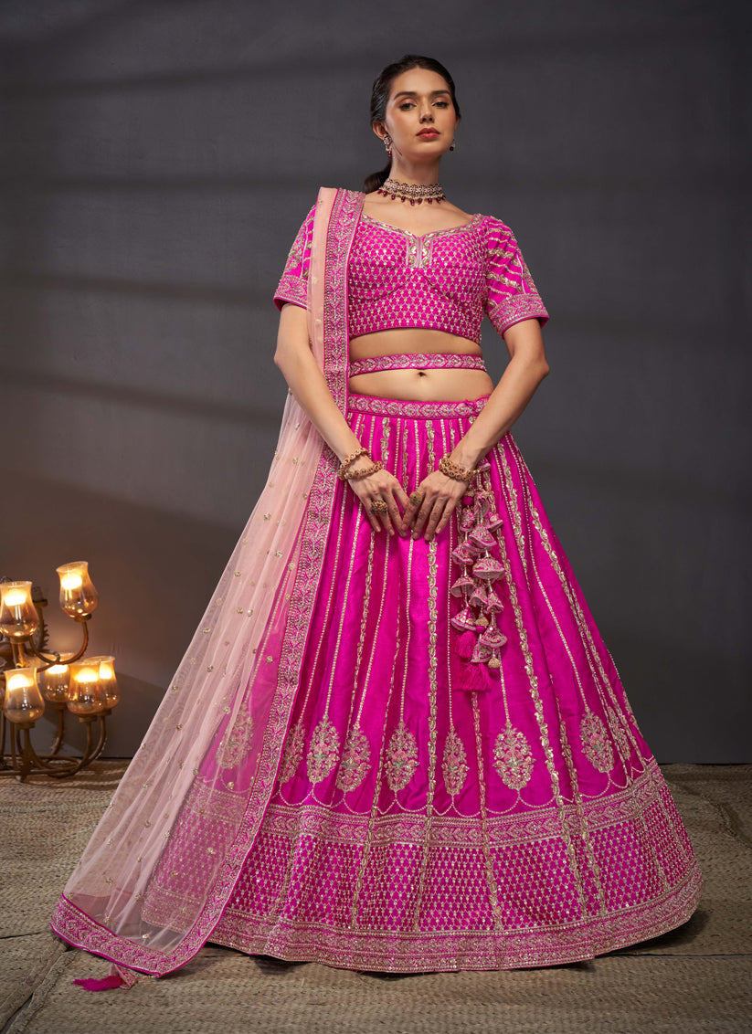 Rani Pink Silk Embroidered Designer Wedding Lehenga Choli