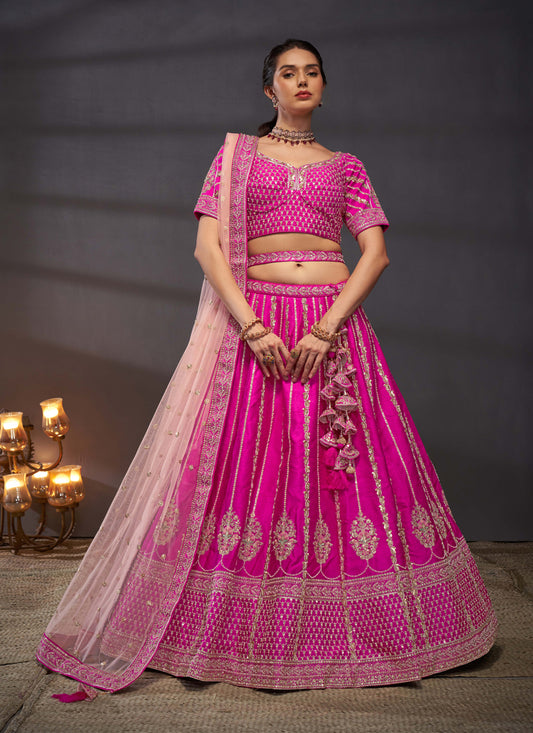 Rani Pink Silk Embroidered Designer Wedding Lehenga Choli