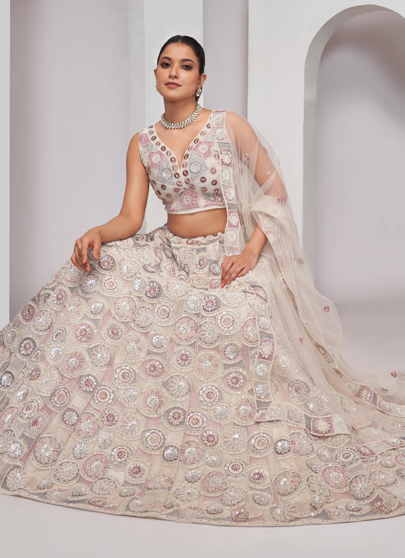 White Soft Net Embroidered Wedding Lehenga Choli