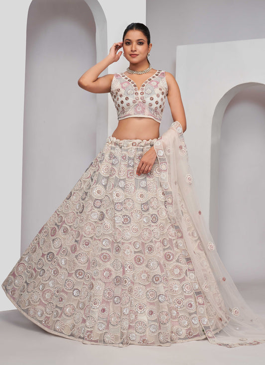 White Soft Net Embroidered Wedding Lehenga Choli