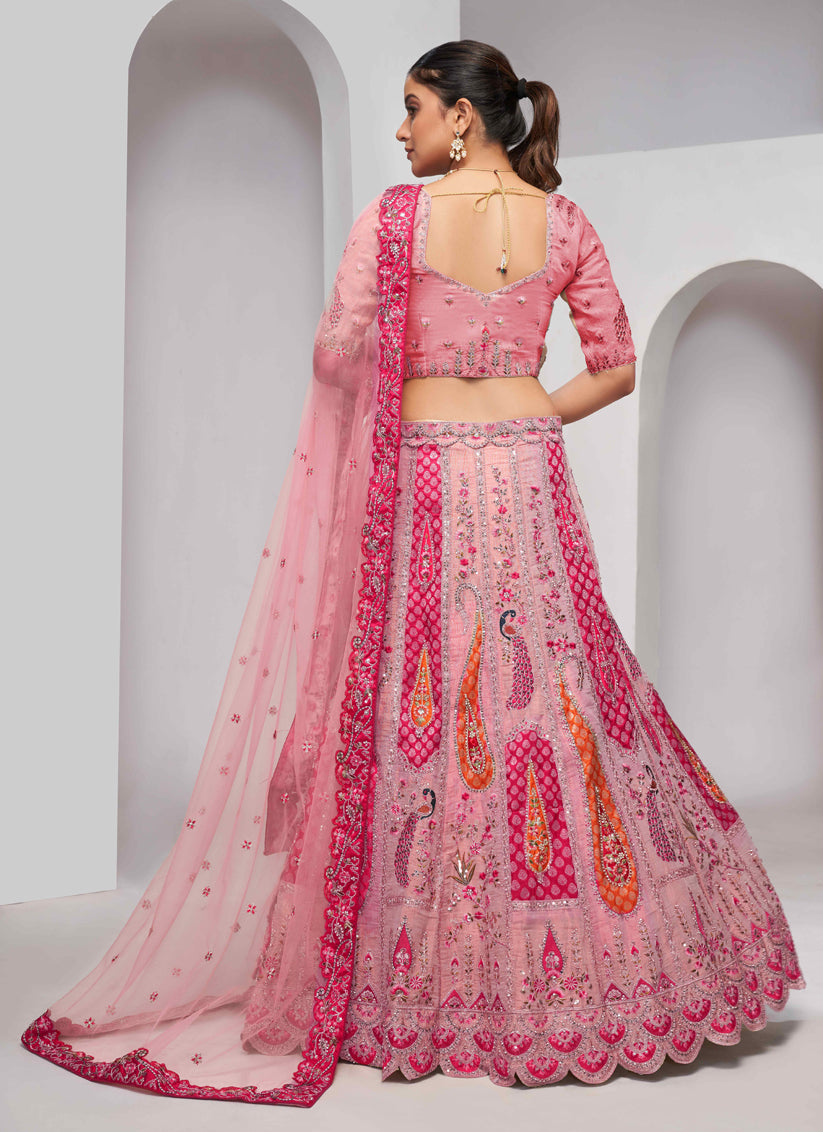 Pink Silk Embroidered Wedding Lehenga Choli