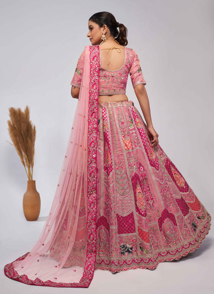 Pink Silk Embroidered Wedding Lehenga Choli