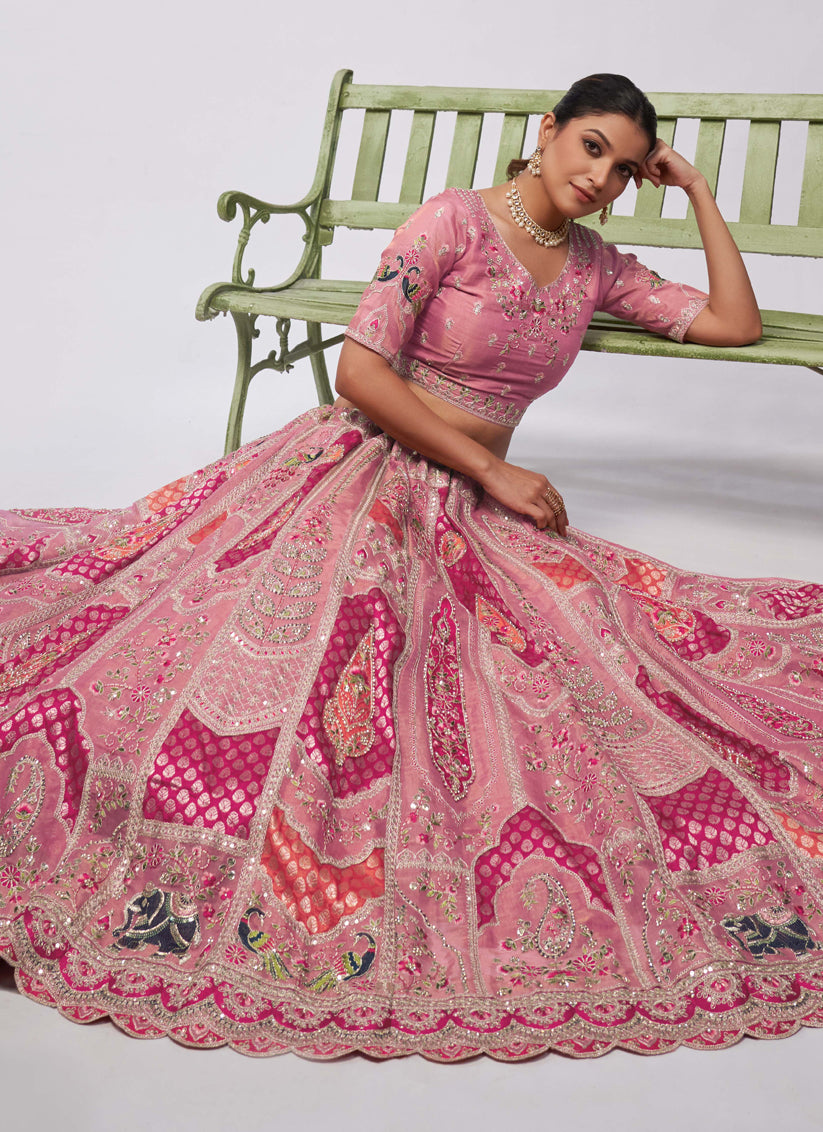 Pink Silk Embroidered Wedding Lehenga Choli