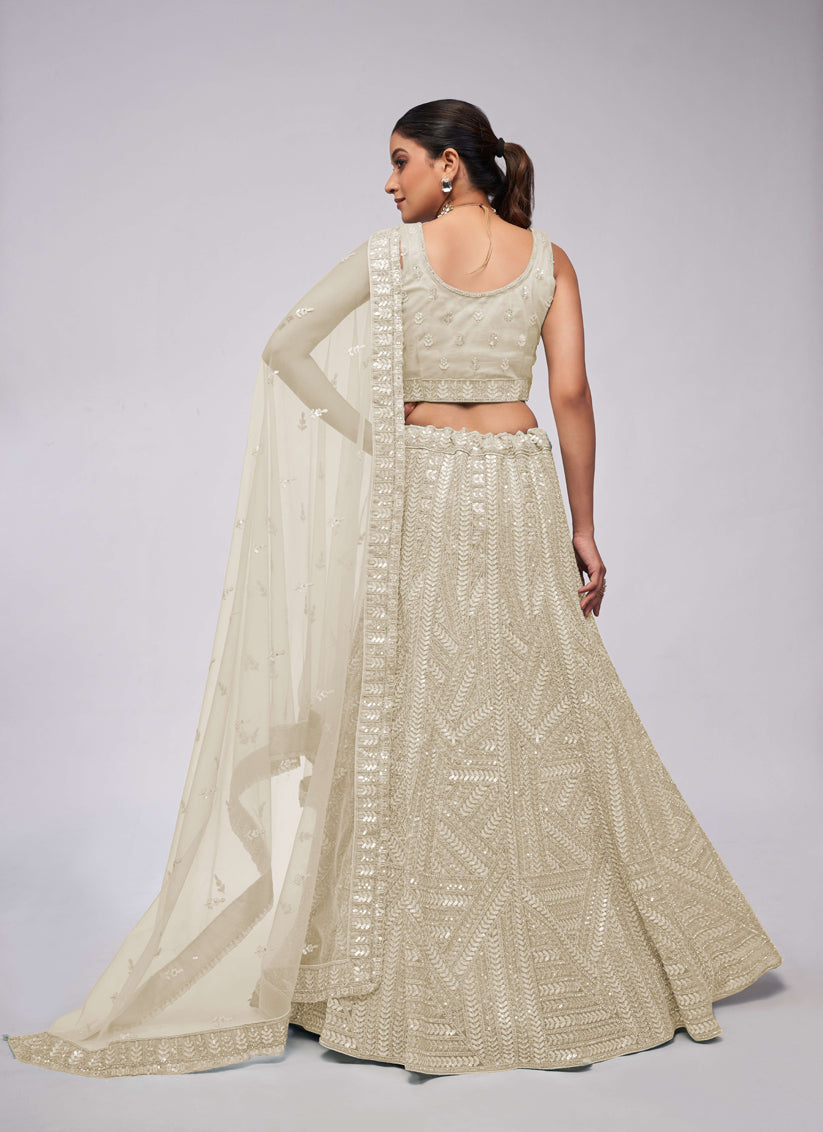 White Soft Net Embroidered Wedding Lehenga Choli