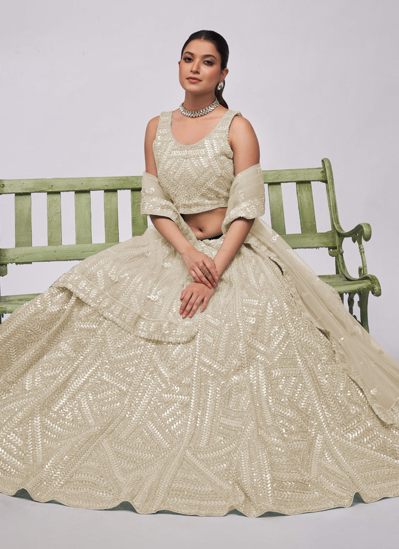 White Soft Net Embroidered Wedding Lehenga Choli