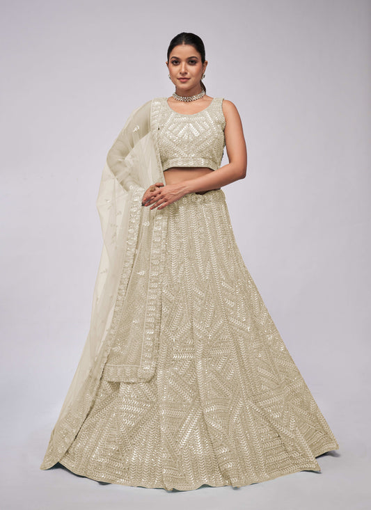 White Soft Net Embroidered Wedding Lehenga Choli