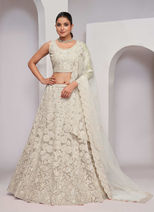 Ivory Soft Net Embroidered Wedding Lehenga Choli