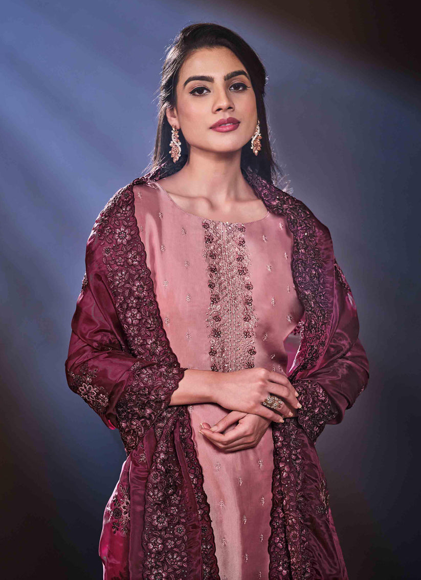 Pink Organza Embroidered Salwar Kameez Suit