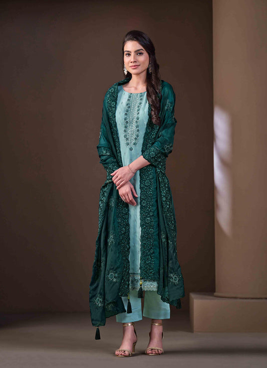 Sky Blue Organza Embroidered Salwar Kameez Suit