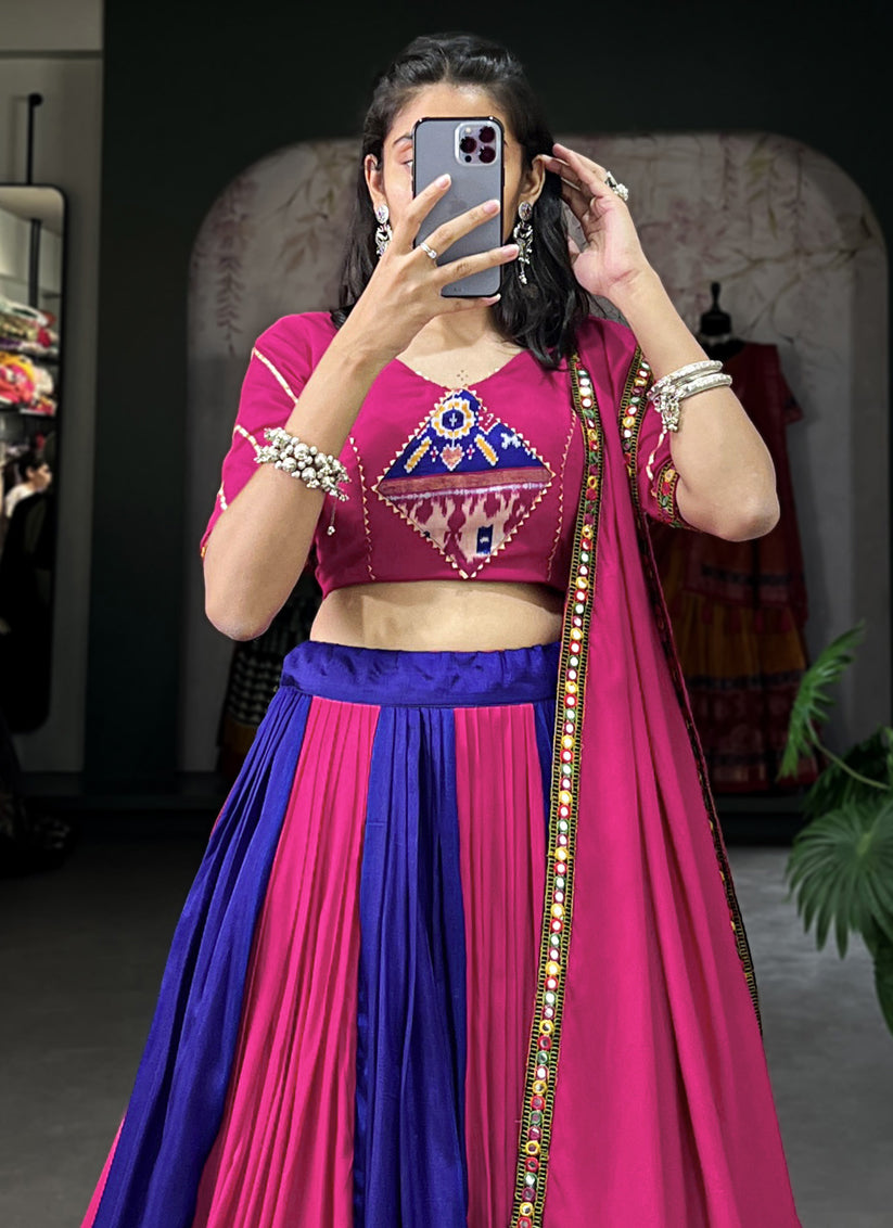 Rani Pink and Violet Rayon Gamthi Work Navratri Specials Chaniya Choli