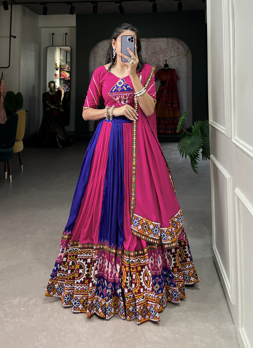 Rani Pink and Violet Rayon Gamthi Work Navratri Specials Chaniya Choli