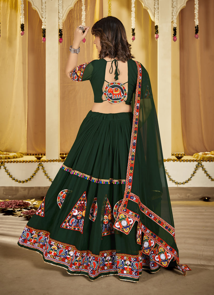 Pine Green Georgette Gamthi Work Chaniya Choli