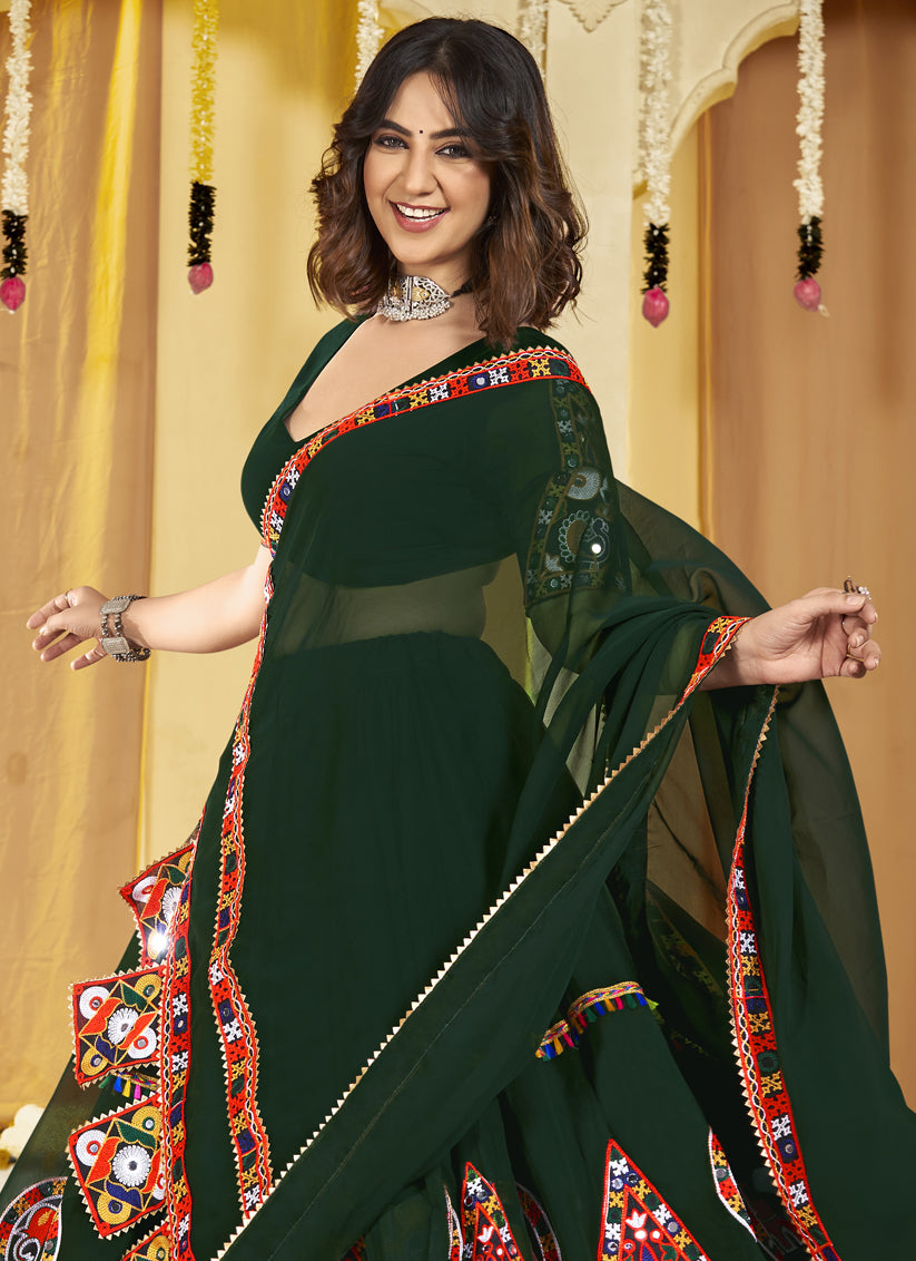 Pine Green Georgette Gamthi Work Chaniya Choli